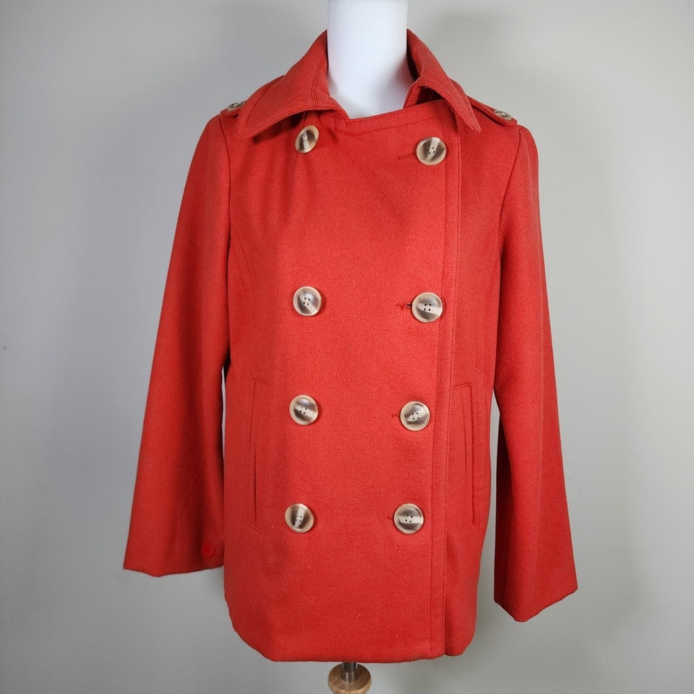 Gap Wool Pea‎ Coat Womens Medium Double Breasted Penny Lane Colorful Orange Fall
